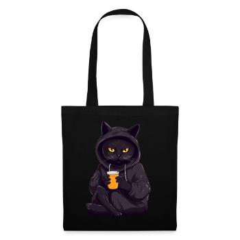 Motif de sweat à capuche de chat noir avec café au cacao - Sac en tissu - noir - Devant