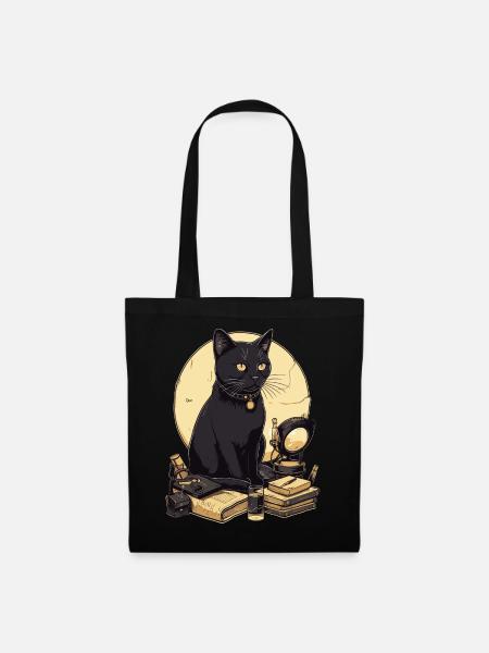 Schwarze Katze mit Bücher Bombay Cat Buch Katzen - Stoffbeutel - Schwarz
