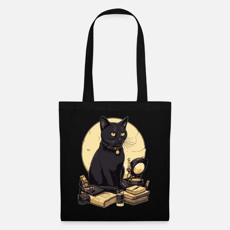 Schwarze Katze mit Bücher Bombay Cat Buch Katzen - Stoffbeutel - Schwarz