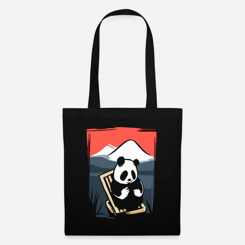 Japanische Rote Sonne: Chillender Panda - Stoffbeutel - Schwarz