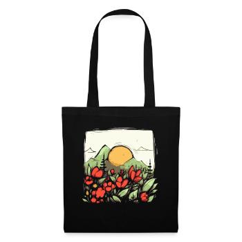 Japanische gelbe Sonne, Natur und Blumen - Stoffbeutel - Schwarz - Vorne
