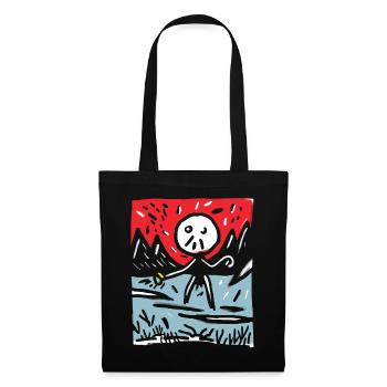 Le soleil rouge du Japon : montagnes et bonhommes allumettes - Sac en tissu - noir - Devant