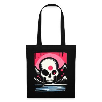 Le soleil rouge du Japon : Crâne de gouttes roses - Sac en tissu - noir - Devant