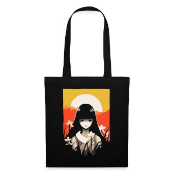 Japanische Sonne Anime Mädchen Berge Geisha - Stoffbeutel - Schwarz - Vorne