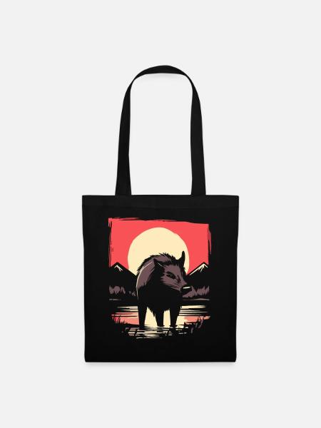 Japanese Red Sun: Wild Boar Pig - Tote Bag - black