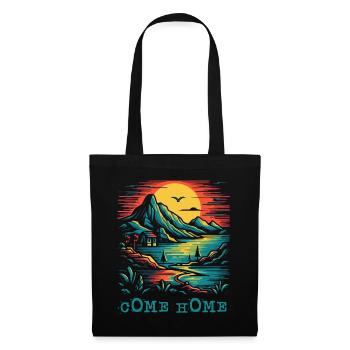 Rentrer à la maison : Scène Nature Soleil, Oiseaux et Montagnes - Sac en tissu - noir - Devant