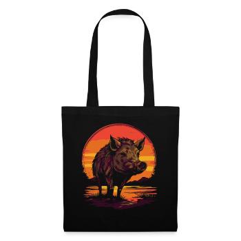 Coucher de soleil rétro et sanglier - Sac en tissu - noir - Devant