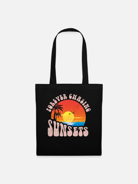 Für immer auf der Jagd nach Sonnenuntergängen Retro-Sommerurlaub - Stoffbeutel - Schwarz