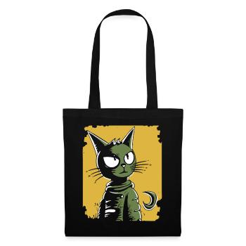 Vintage Retro Cartoon Katze - Stoffbeutel - Schwarz - Vorne