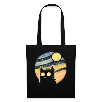 Chat rétro nuit étoilée - Sac en tissu - noir - Devant