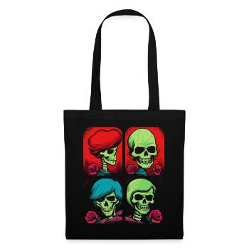 Image de dessin animé Pop Art de crânes et de Roses - Sac en tissu - noir - Devant