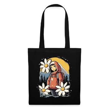 Anime Mädchen auf Wanderung in der Natur - Stoffbeutel - Schwarz - Vorne