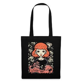 Gravure sur bois Comic Art Portrait d’une femme - Sac en tissu - noir - Devant