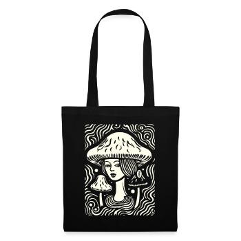 Cartoon Woodcut Mushroom Women - Tote Bag - black - Front