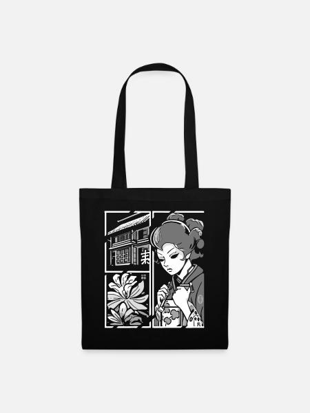 Cartoon Manga Stil: Japanisches Leben einer Geisha - Stoffbeutel - Schwarz