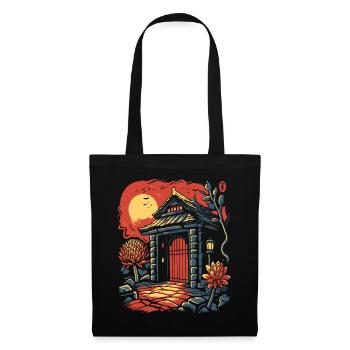 Asiatique Japonais Cartoon Floral Gate Hut - Sac en tissu - noir - Devant