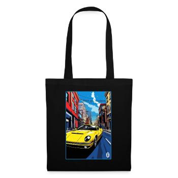 Voiture de sport de dessin animé pop art dans les rues - Sac en tissu - noir - Devant