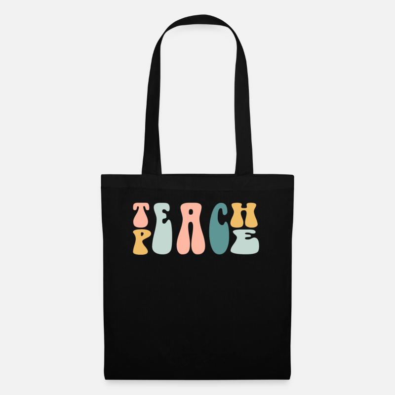 Teach Peace Word Game Groovy Hippie Teacher - Stoffbeutel - Schwarz