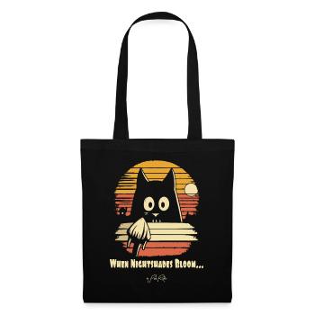 Watching Night Flowers Bloom, Retro Cat - Tote Bag - black - Front