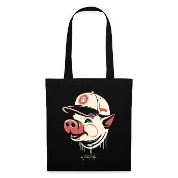 Vintage Retro Baseball Pig - Stoffbeutel - Schwarz - Vorne