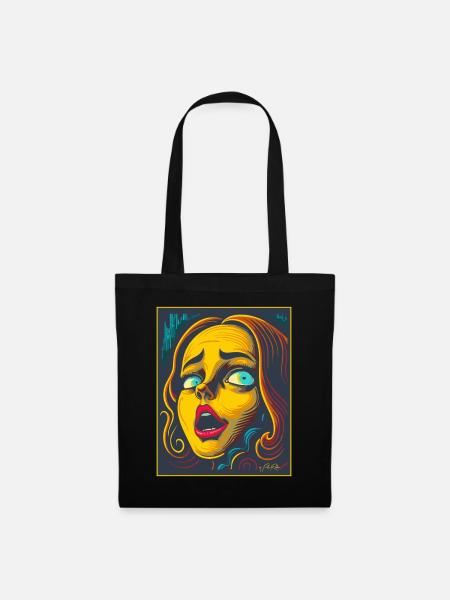 Gravure sur bois Cartoon de peur - Sac en tissu - noir