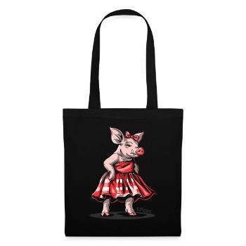 Miss 50s Rockabilly Schwein im Karo Kleid - Stoffbeutel - Schwarz - Vorne