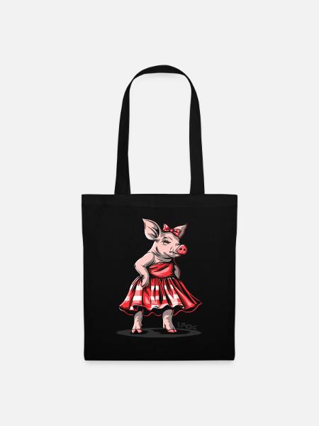 Miss 50s Rockabilly Schwein im Karo Kleid - Stoffbeutel - Schwarz