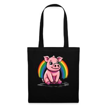 Niedliches Regenbogen Schwein - Stoffbeutel - Schwarz - Vorne