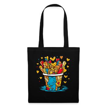 Seau rempli de cœurs et de bonbons - Sac en tissu - noir - Devant