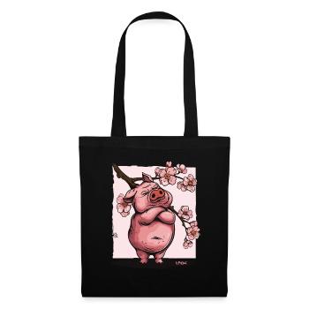 Cochon japonais offensé Sakura Flowers - Sac en tissu - noir - Devant