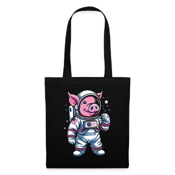 Kleines Schweinchen: Astronaut Schwein - Stoffbeutel - Schwarz - Vorne