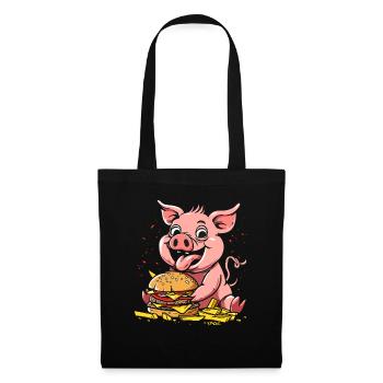 Fast Food Pommes Fritten Burger Schwein - Stoffbeutel - Schwarz - Vorne