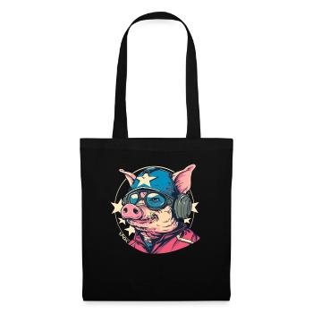 Cochon de dessin animé pilote cool et résistant - Sac en tissu - noir - Devant
