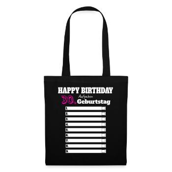 30. Geburtstag Frauen Geschenk Lustig Aufgaben Fun - Stoffbeutel - Schwarz - Vorne