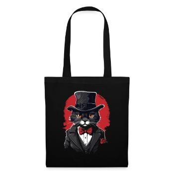 Chapeau et costume : un chat élégant avec une rose - Sac en tissu - noir - Devant
