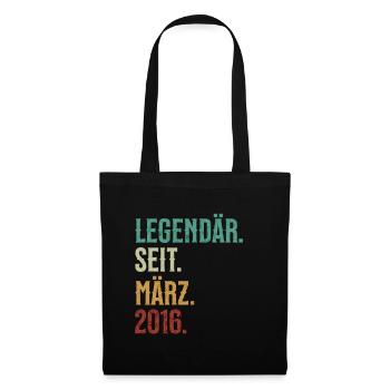 Legendär. Seit. März. 2016. Retro Birthday - Stoffbeutel - Schwarz - Vorne