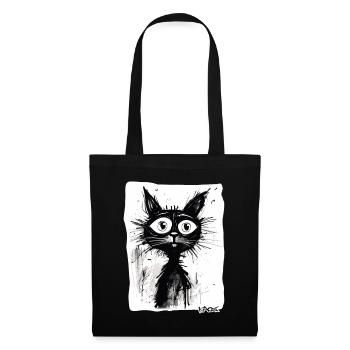 Coole Zeichnung einer Cartoon Katze - Stoffbeutel - Schwarz - Vorne
