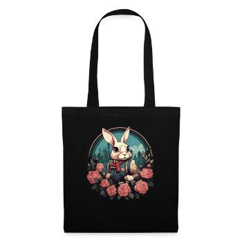 Lapin avec des roses - Sac en tissu - noir - Devant
