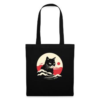 black cat under the japanese red sun - Tote Bag - black - Front