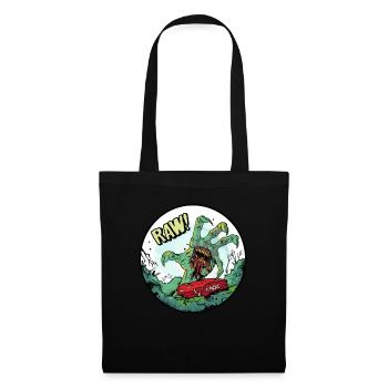 Main de zombie hors de la tombe avec de la viande crue - Sac en tissu - noir - Devant