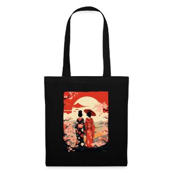 Nature japonaise et geishas en kimono - Sac en tissu - noir - Devant