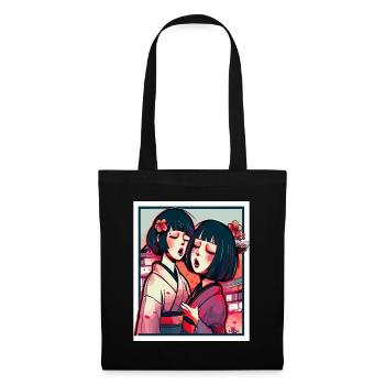 Two Japanese anime girls in kimono - Tote Bag - black - Front