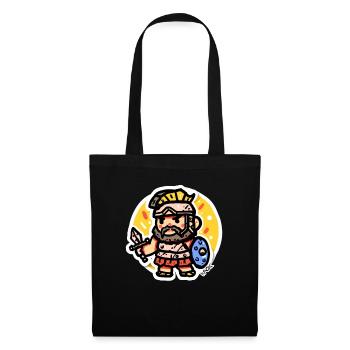 Kleiner Chibi Römischer Sparta Soldat - Stoffbeutel - Schwarz - Vorne