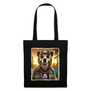 Mountain Ranger Bear, don't leave rubbish lying around - Tote Bag - black - Front