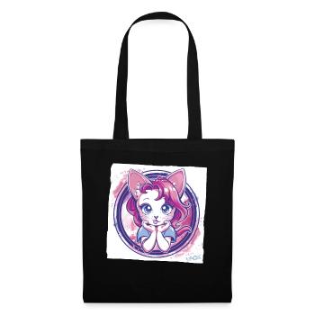 Comic Anime Cat Looking At You - Tote Bag - black - Front