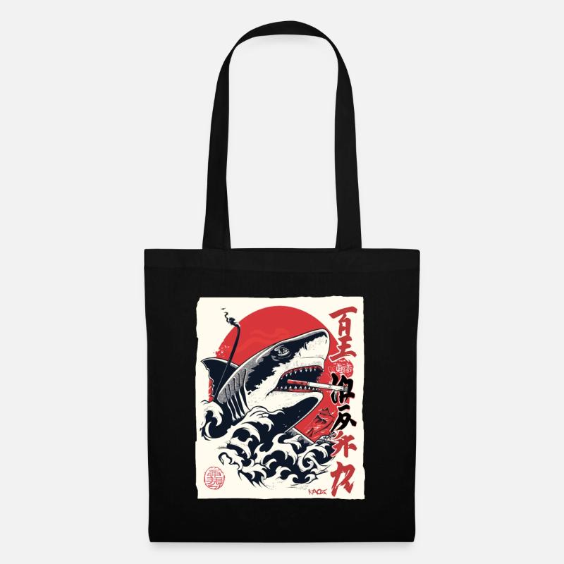 Cool smoking Japanese shark - Tote Bag - black