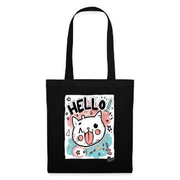 Mignon petit chat blanc dit bonjour - Sac en tissu - noir - Devant
