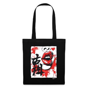 Coeurs japonais : embrasser la bouche et les lèvres - Sac en tissu - noir - Devant