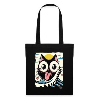 Vagues japonaises aimant chat noir - Sac en tissu - noir - Devant