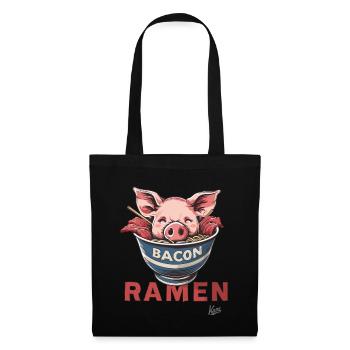 Drôle de tête de porc dans un bol avec des ramen au bacon - Sac en tissu - noir - Devant